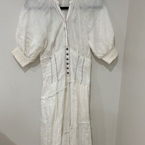 White Ruffled Bohemian Long Dress By Arthropologie.